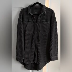 Dark Grey Waffle Knit Button-Up Shirt